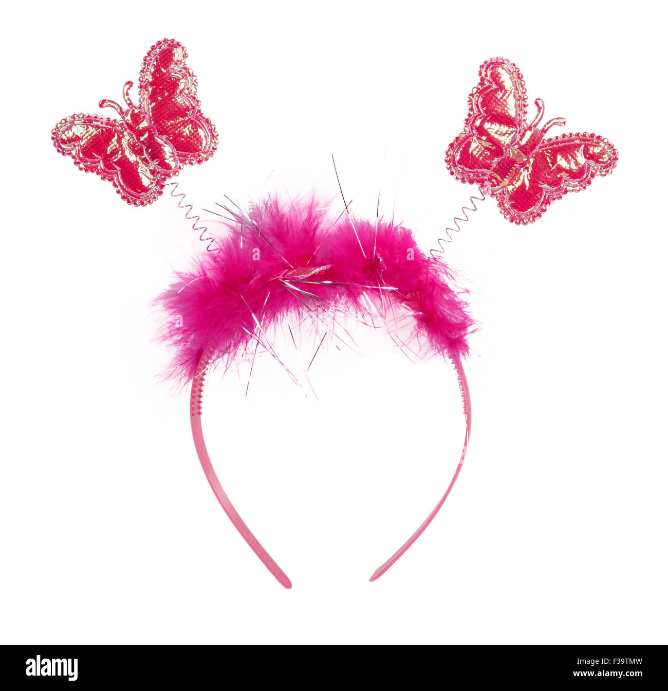 Pink band on the head with butterflies isolated on a white background Stock Photo