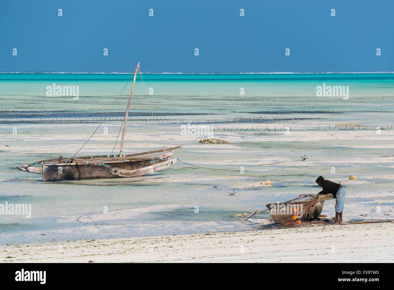 Low Tide in Zanzibar Stock Photo