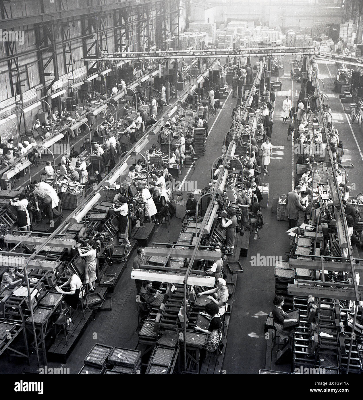 Historical, 1950s, overhead view of the factory floor of the British