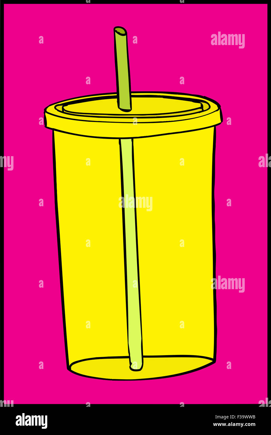 Single empty plastic beverage container with straw inside Stock Photo