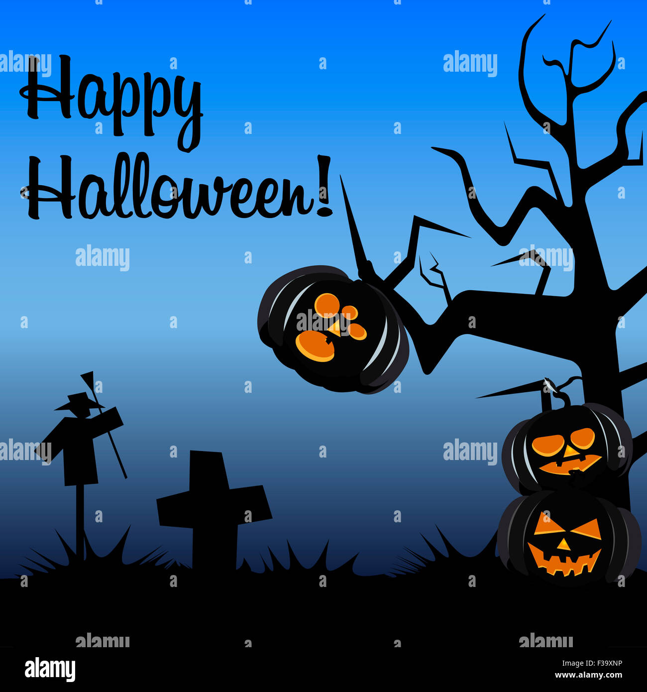 Halloween vector Background postcard in dark colors with three pumpkins ...