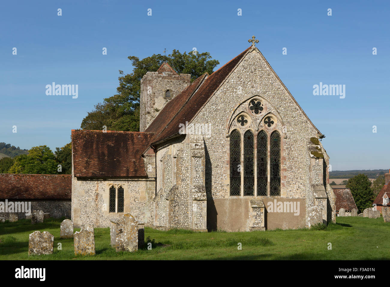 Rear view of the village church in Charlton West Sussex. Stock Photo