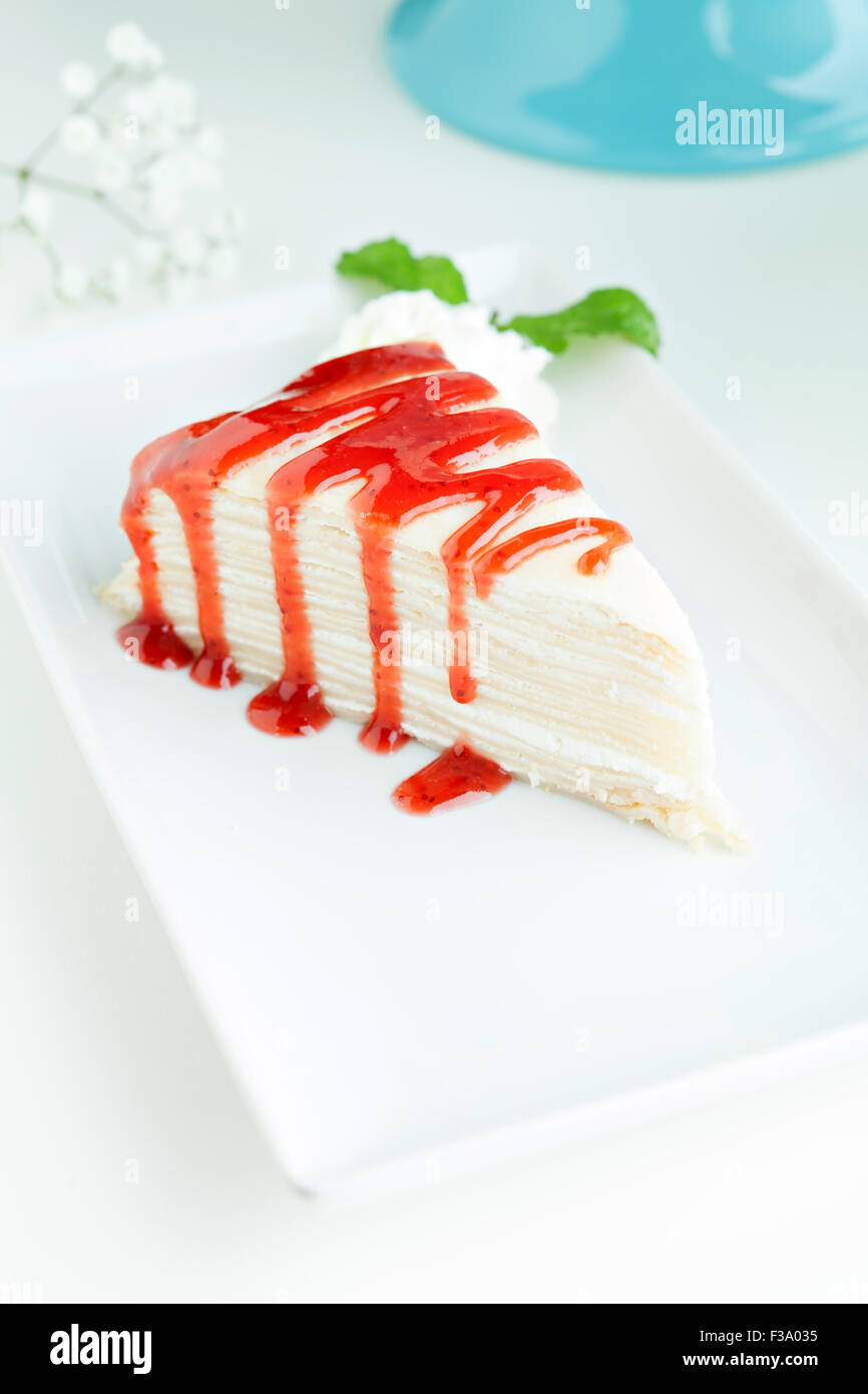 Strawberry Crepe Cake Stock Photo