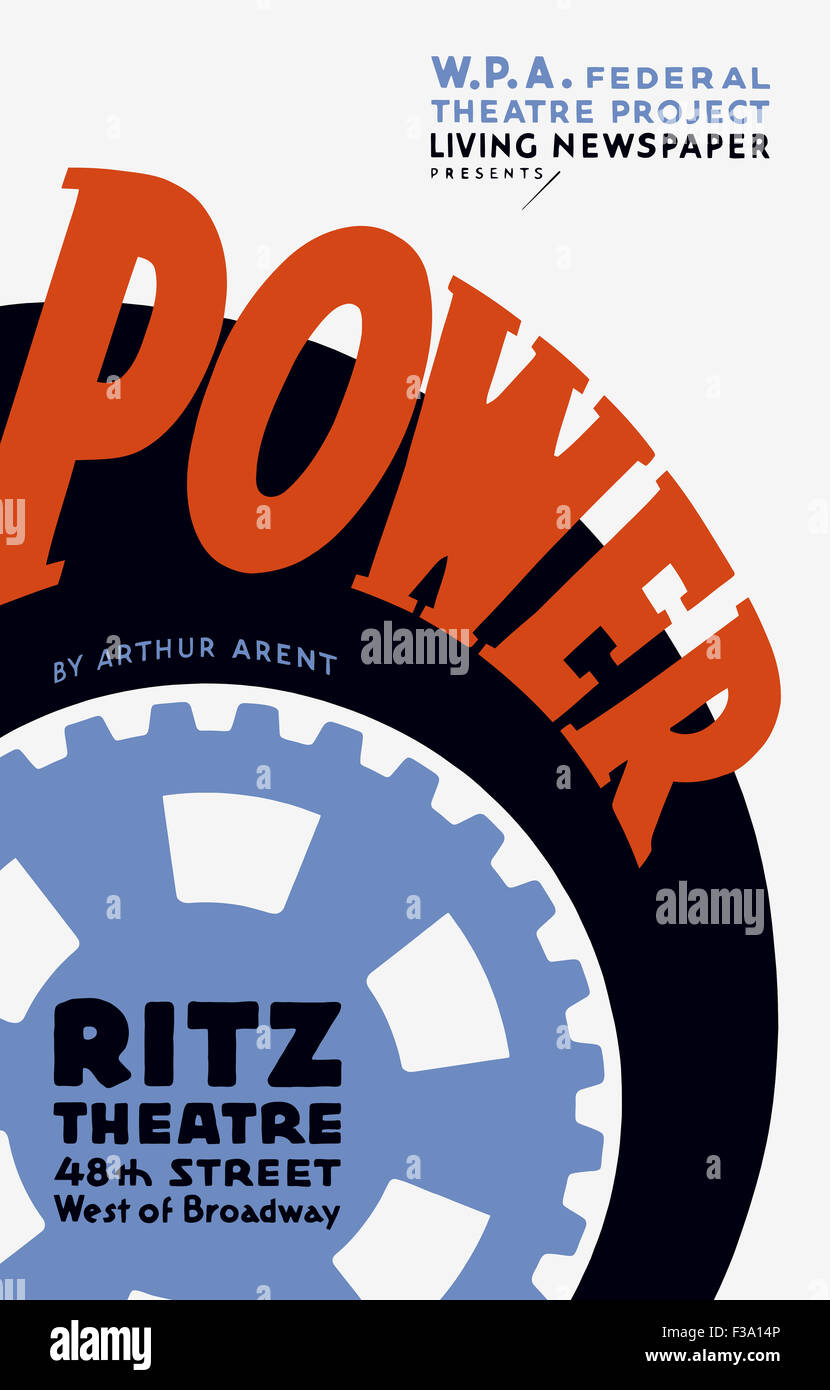 Vintage WPA poster for Power, a Living Newspaper play by Arthur Arent produced by the Federal Theatre Project.. Stock Photo