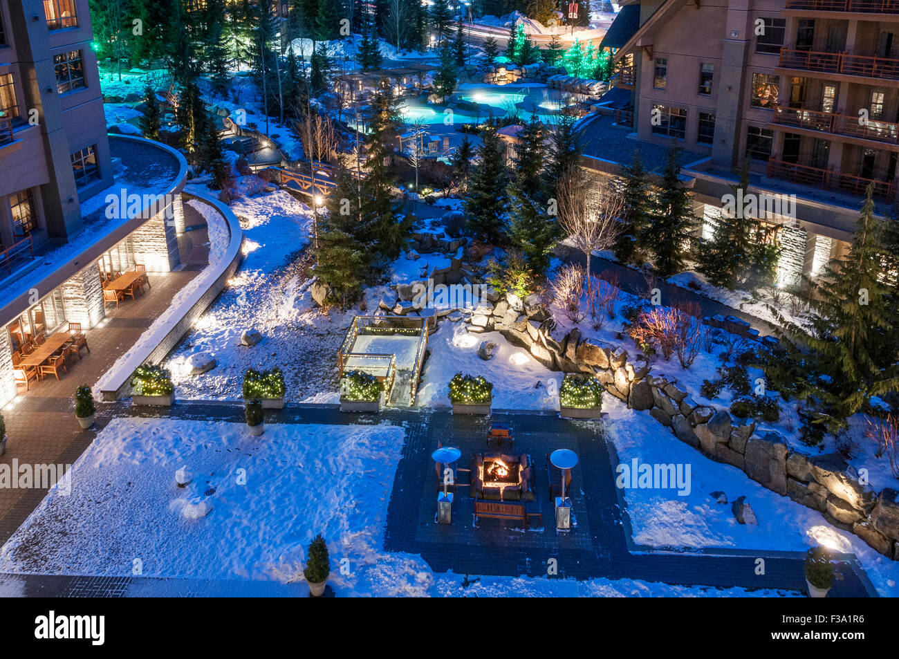 Evening view from the window of the Four Seasons Resort Whistler, Whistler, British Columbia, Stock Photo