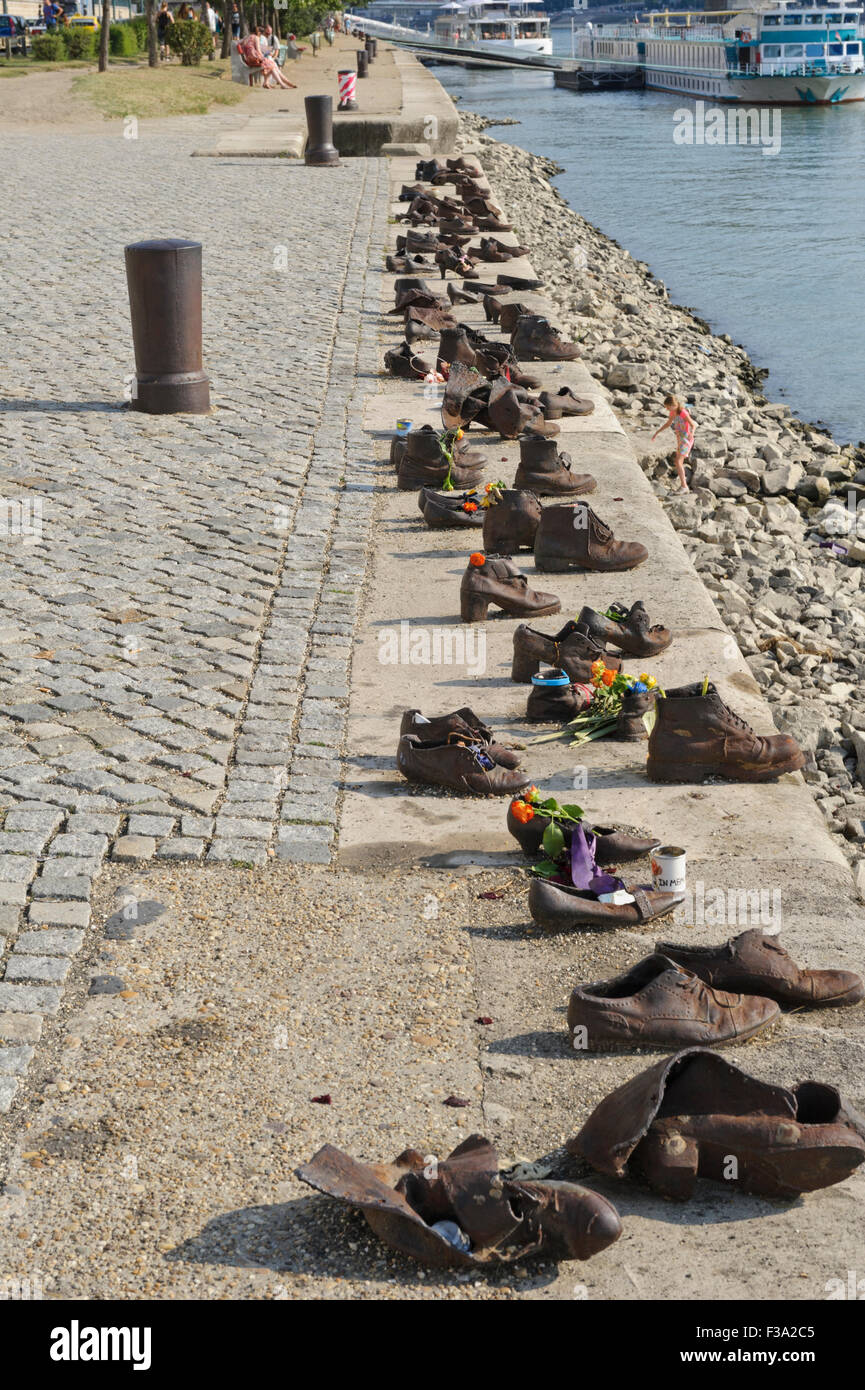 Iron shoes memorial by the river Danube to Jewish people executed in ...