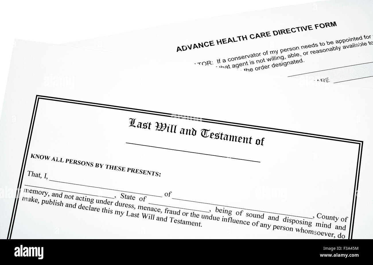 Last Will and Advance Medical Directive isolated on white Stock Photo