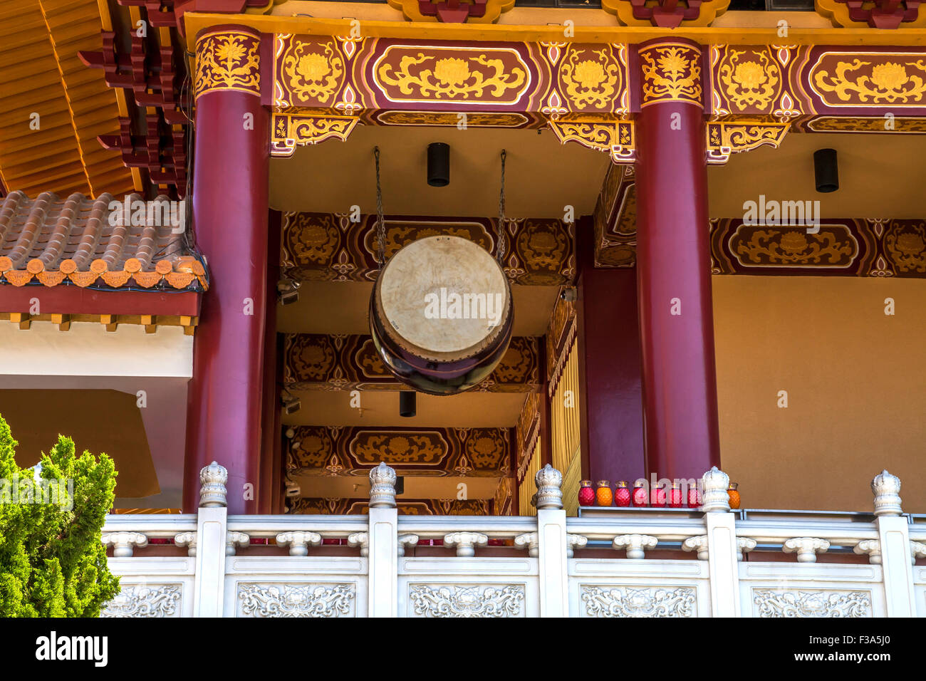 Drum in the ceiling of Hsi Lai Temple, Hacienda Heights, Los Angeles County, California, USA Stock Photo
