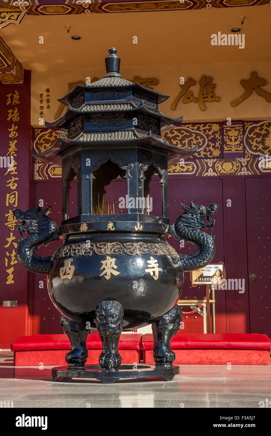 Incense burner at Hsi Lai Buddhist Temple, Hacienda Heights, California, USA Stock Photo