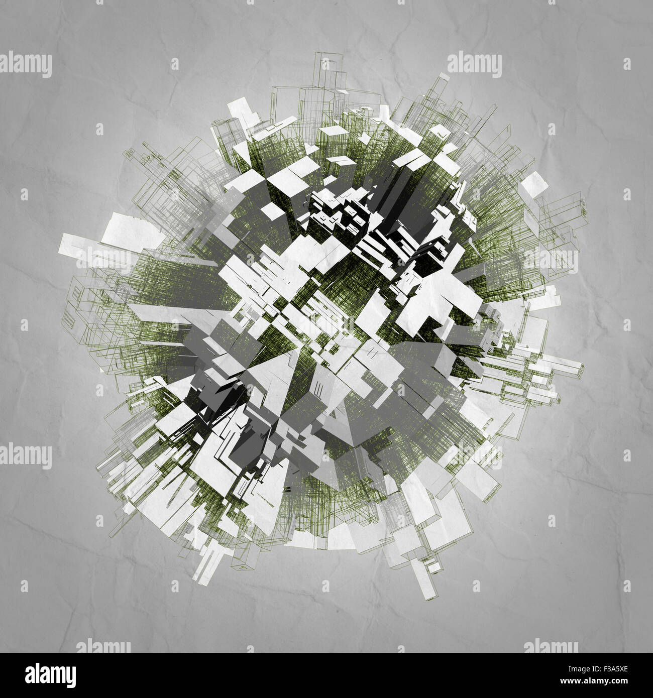 Choatic Object Abstract digital 3d spheric object with chaotic extruded shape and wire ...