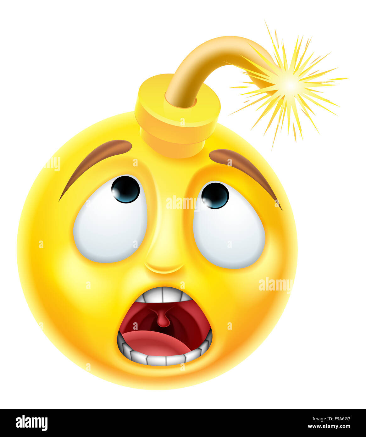 A bomb emoji emoticon smiley face character with a scared look on his face Stock Photo