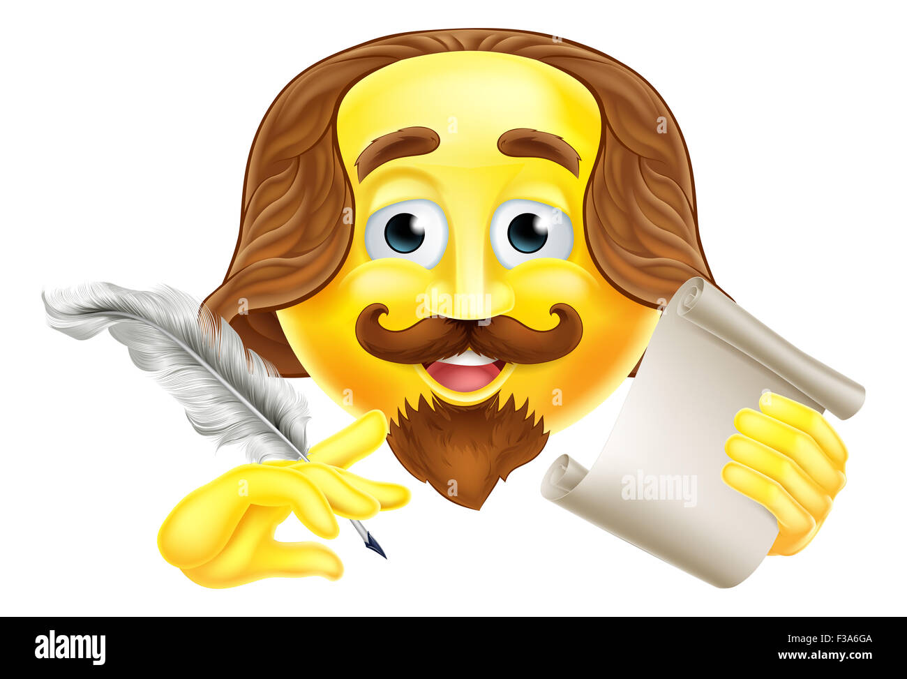 A Shakespeare emoji emoticon smiley face character holding a quill pen ...