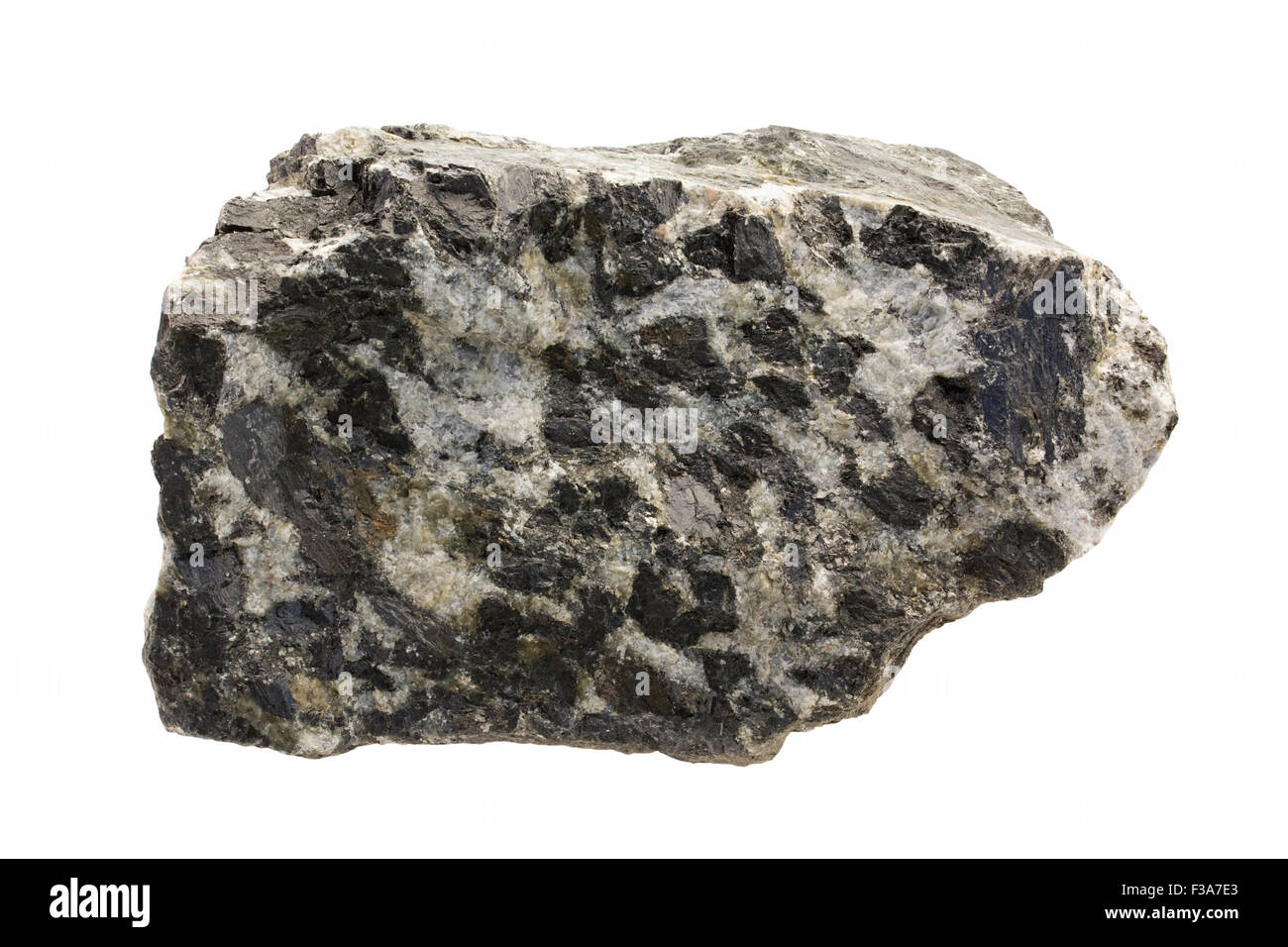 Gabbro pegmatite with slightly altered composition (augite has metamorphosed to hornblende) Stock Photo