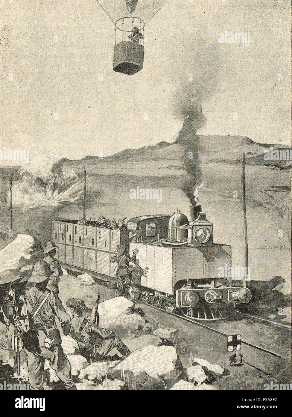 Armoured train & War Balloon Boer War Stock Photo