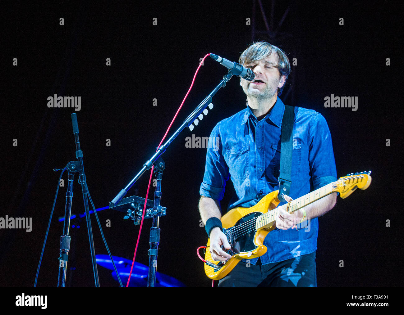 Musician Ben Gibbard of Death Cab for Cutie performs onstage at the 2015 Life Is Beautiful Festival in Las Vegas Stock Photo