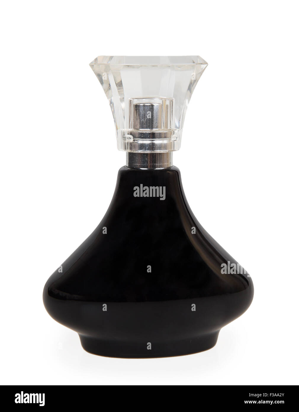 Women's perfume in black bottle isolated on white background Stock