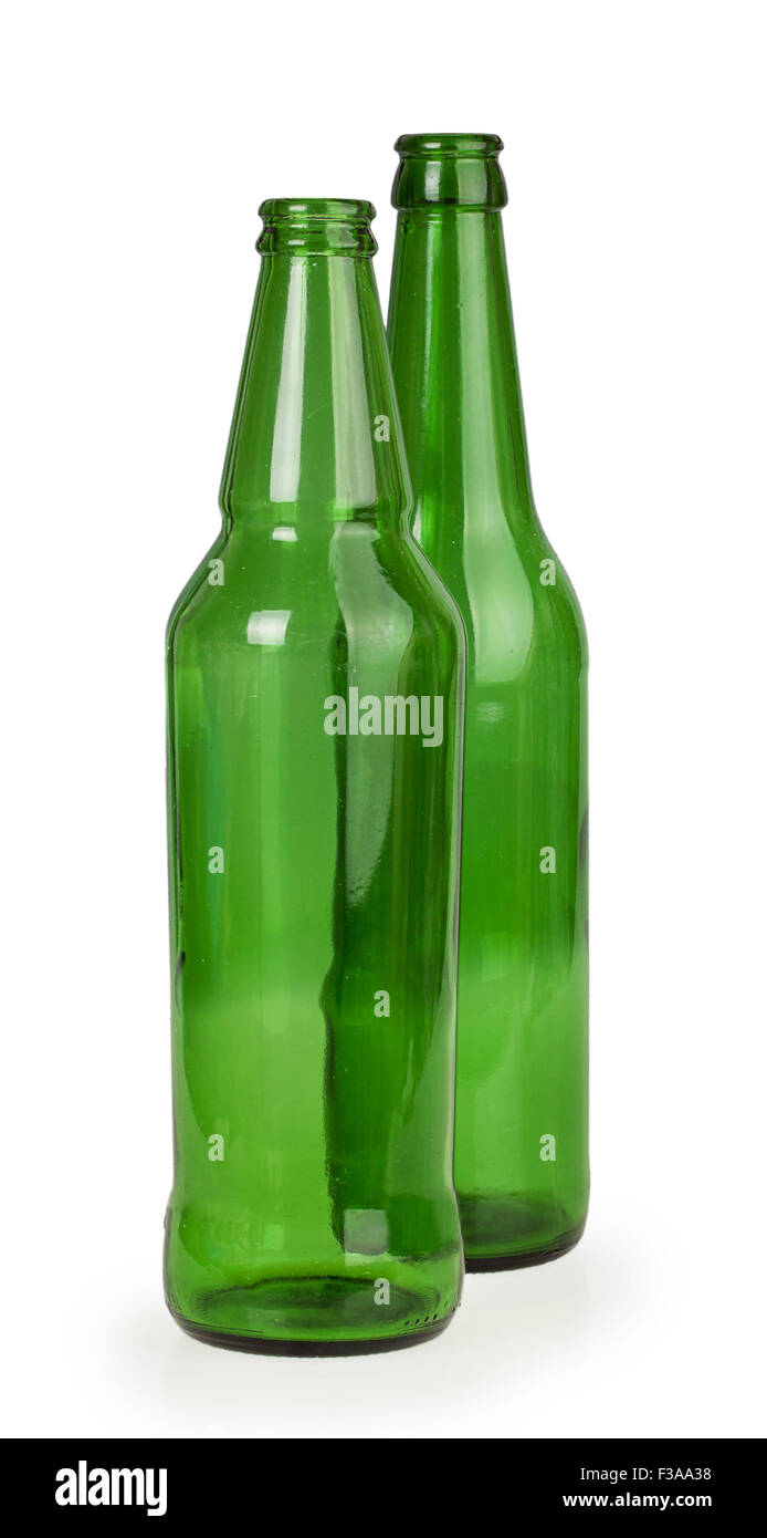 two empty glass bottles isolated on white background Stock Photo Alamy