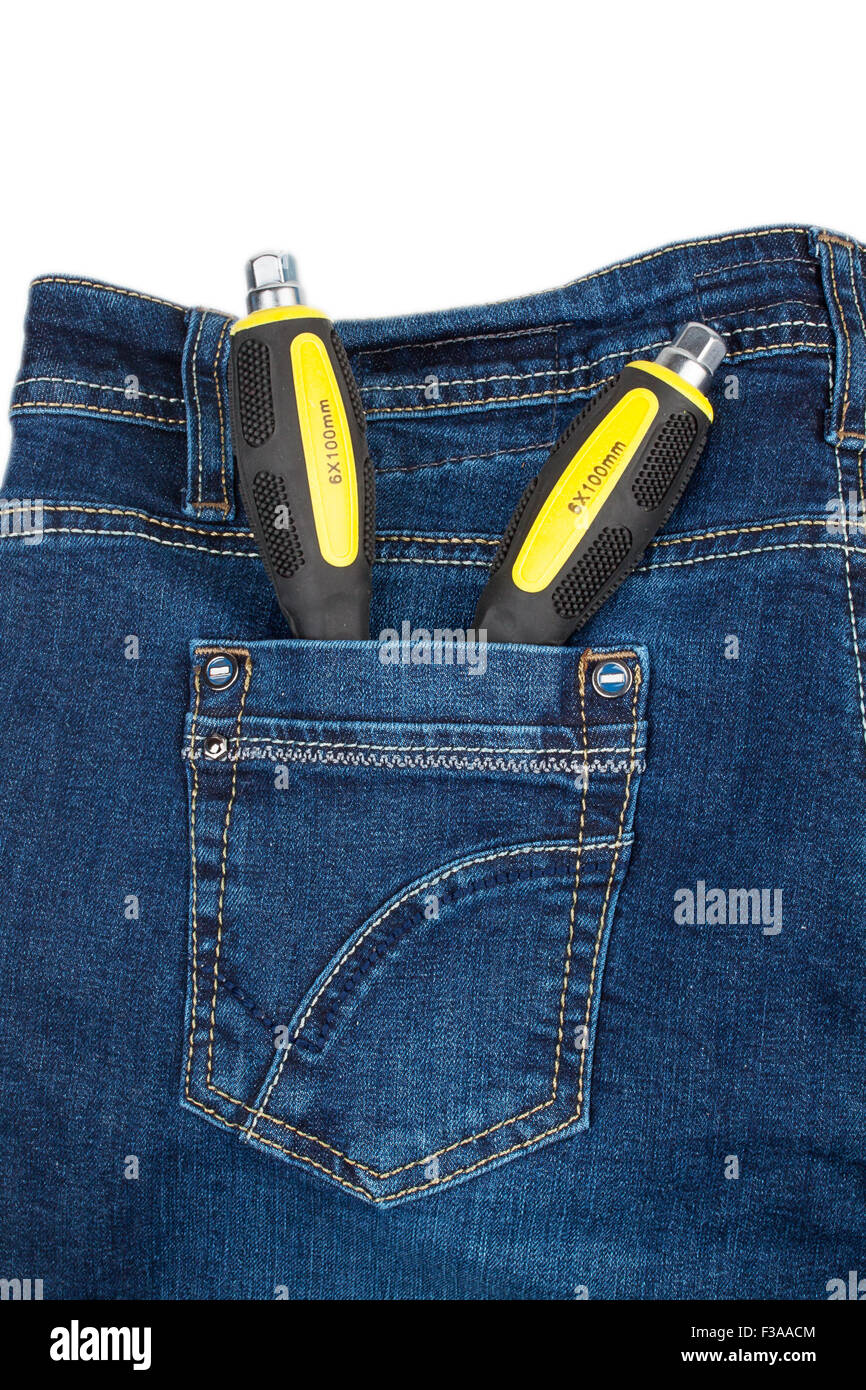 Two screwdrivers in jeans pocket Stock Photo Alamy