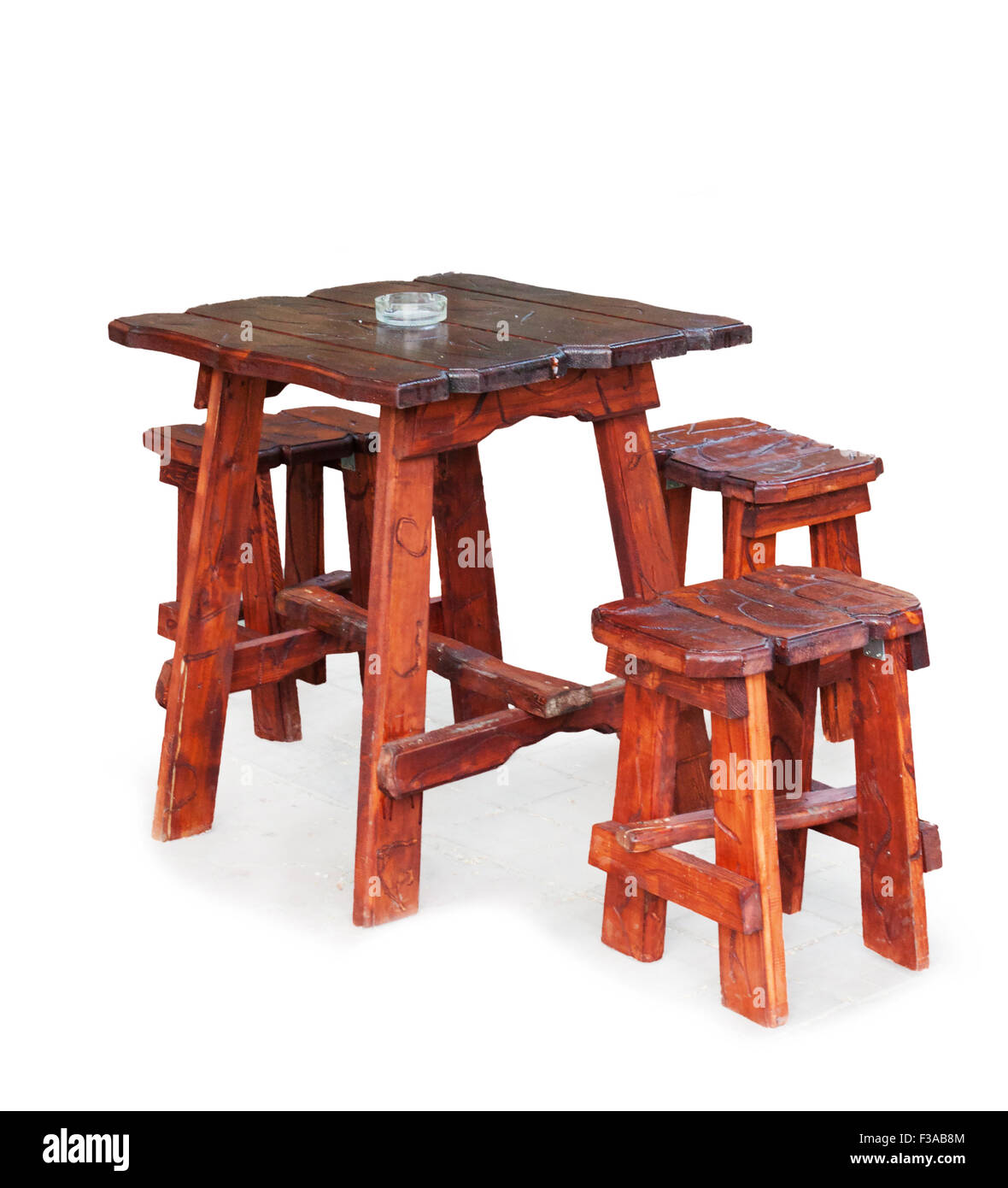 outdoor wooden table and chairs isolated on white background Stock