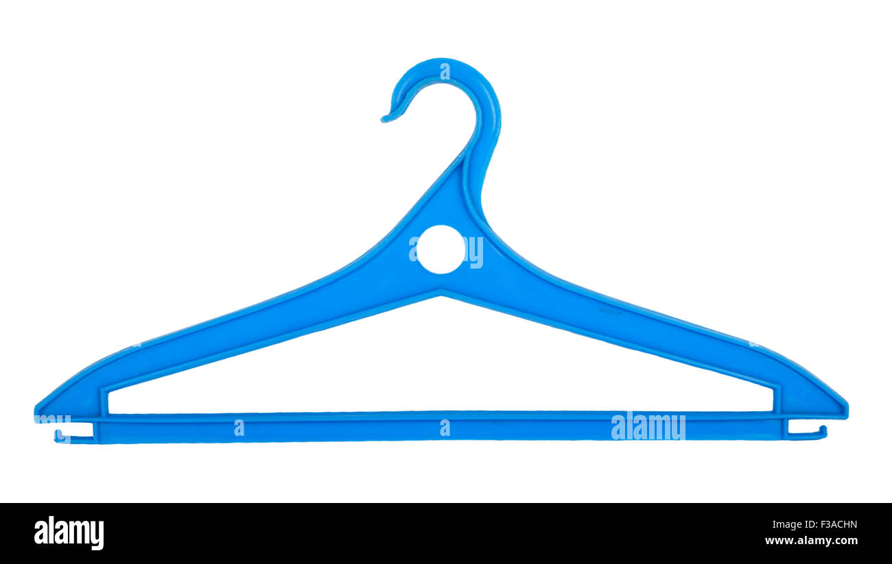 Blue plastic clothes hanger isolated on white background Stock Photo