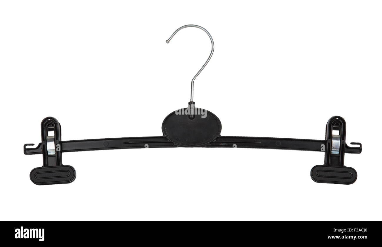 Black plastic clothes hanger isolated on white background Stock Photo