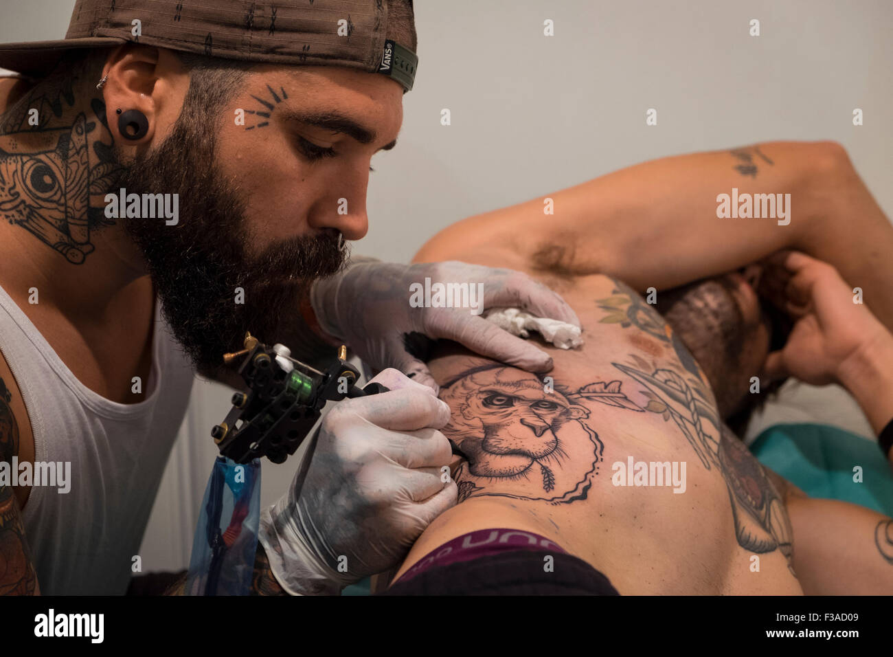 Barcelona, Spain. 2nd October, 2015. XVIII International Tattoo Expo in Barcelona, Spain. 02th October 2015. Credit:  Charlie Perez/Alamy Live News Stock Photo