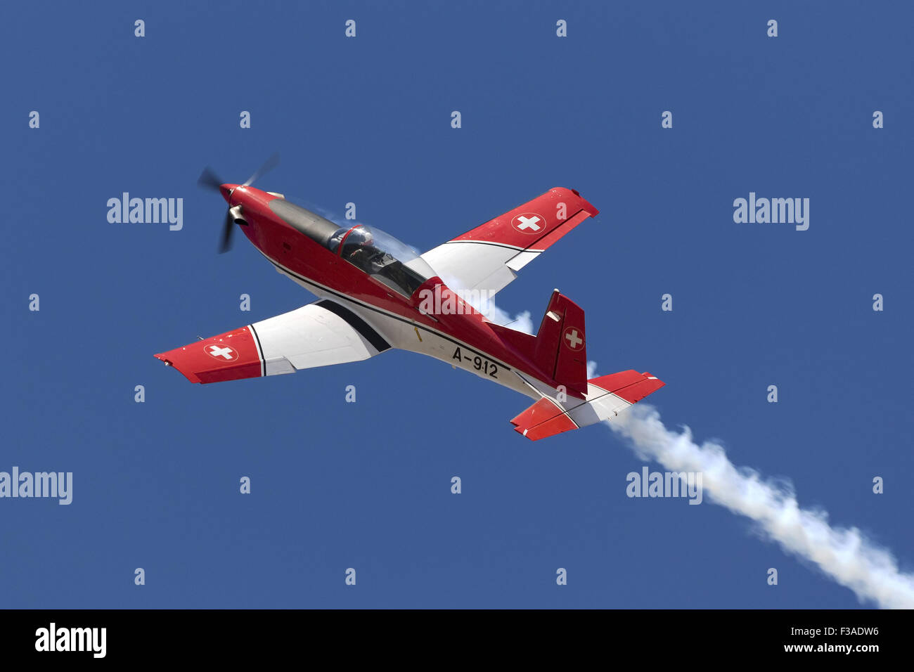 Swiss Air Force Pilatus PC7 trainers aerobatic team flying their skillful routine over Luqa Swiss Air Force Pilatus PC7 trainers aerobatic team flying their skillful routine over Luqa