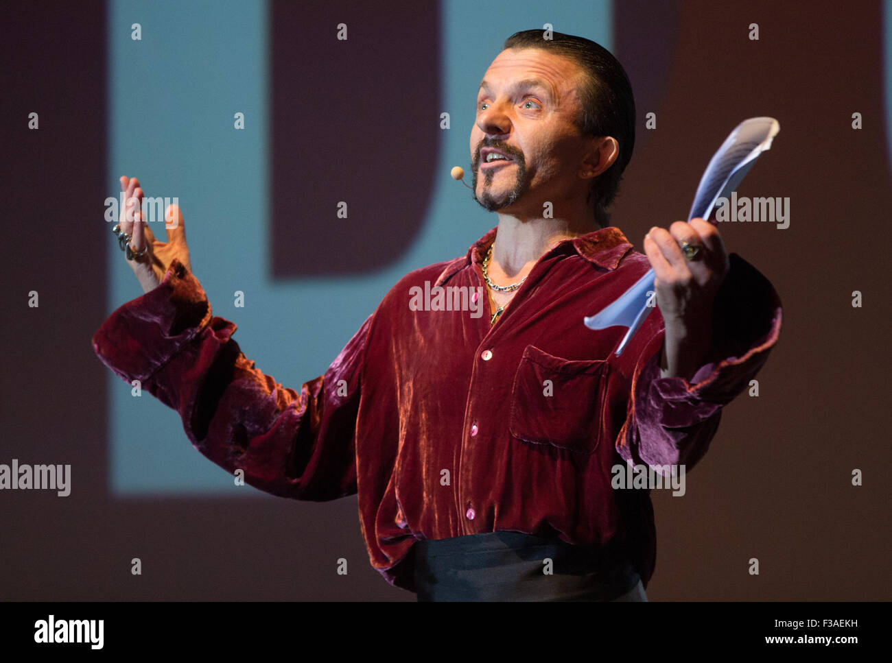 Swiss actor David Bennent speaks during the opening of the 23rd Hamburg Film Festival in Hamburg, Germany, 01 October 2015. Photo: Axel Heimken/dpa Stock Photo