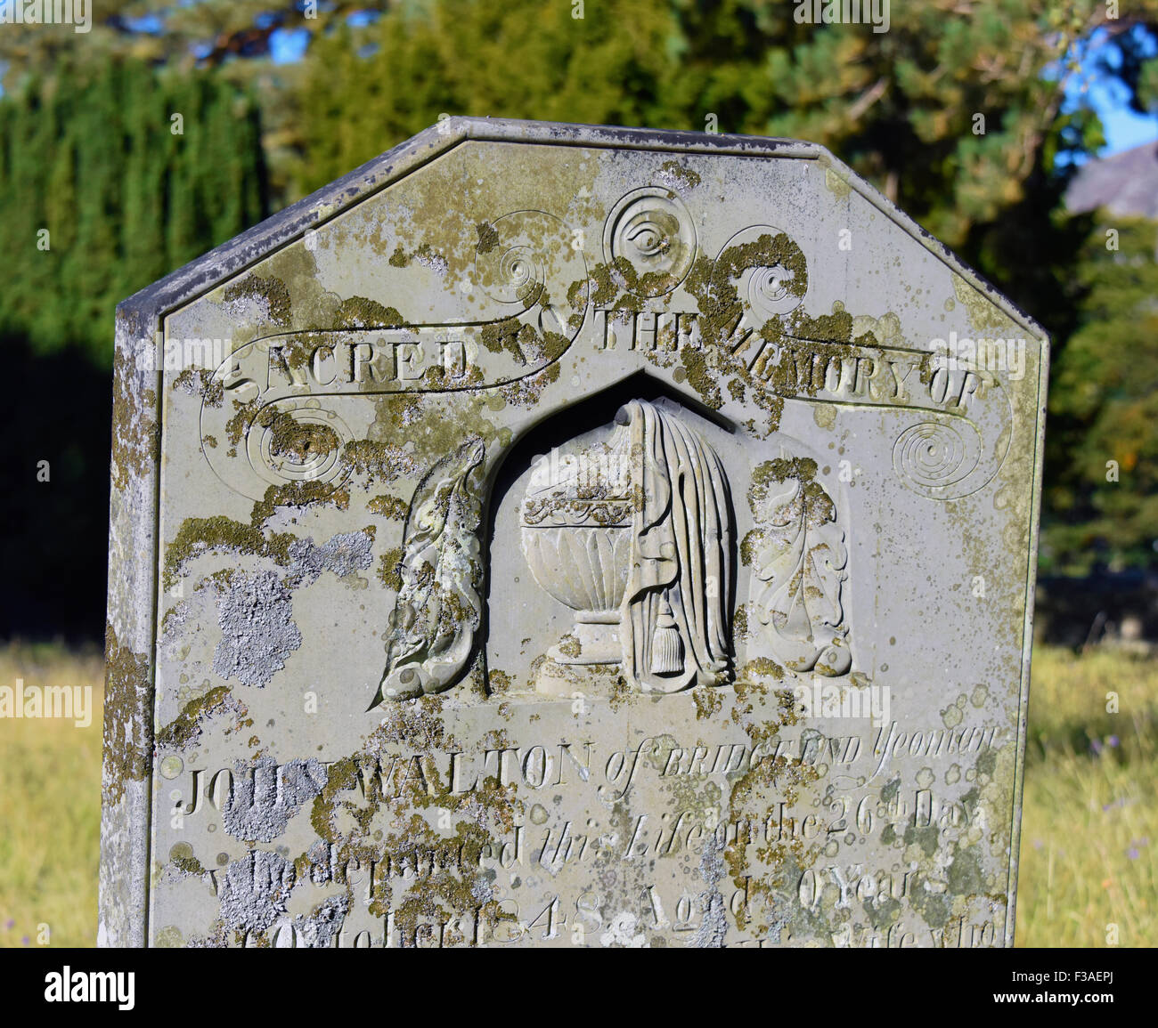 19th.Century gravestone. Church of Saint Patrick. Patterdale, Lake District National Park, Cumbria, England, United Kingdom. Stock Photo