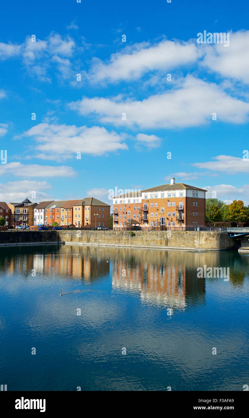Houses and apartments overlooking Victoria Dock, Kingston upon Hull, East Riding of Yorkshire