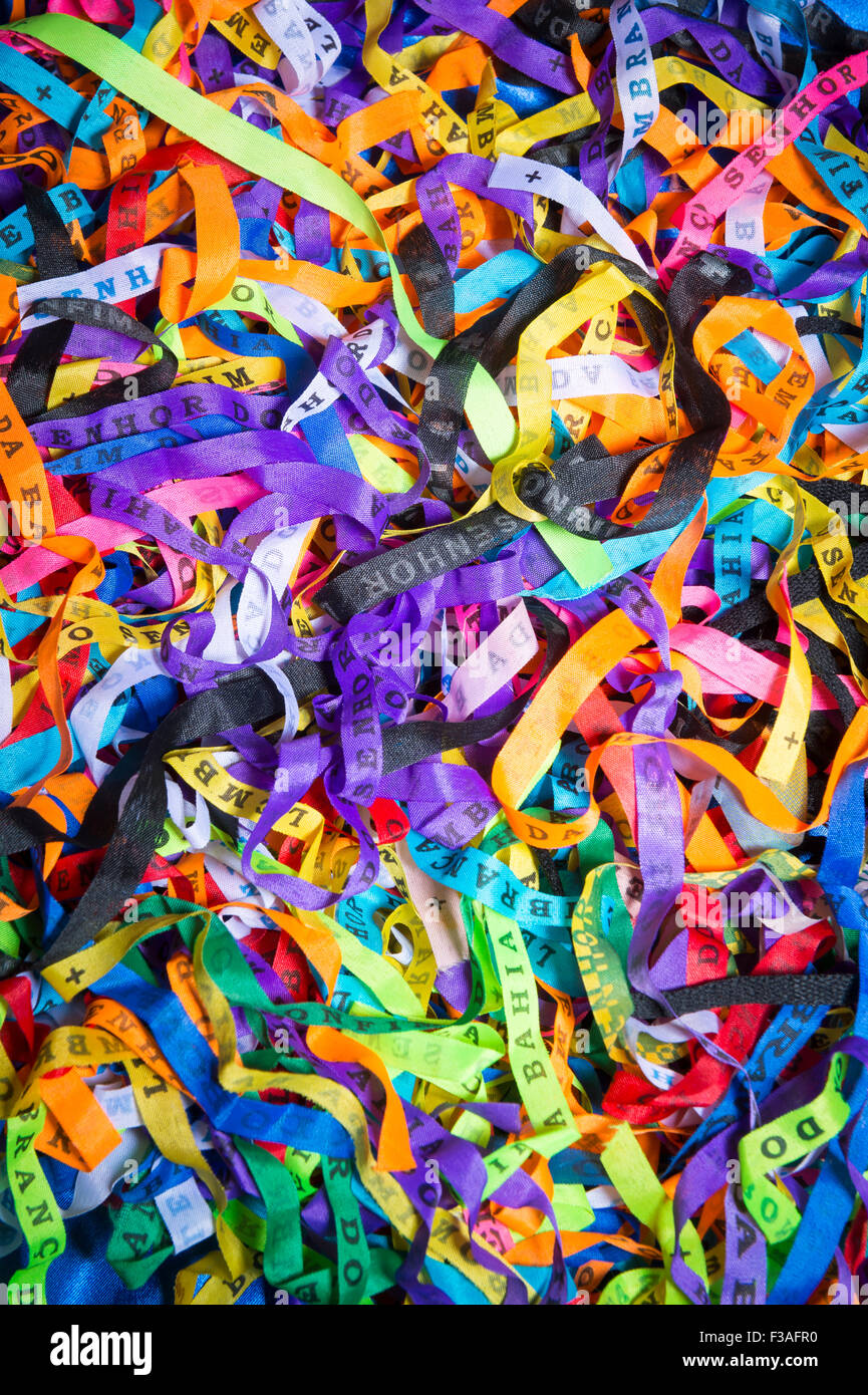 Brazilian wish ribbons pile in a colorful full frame background Stock ...