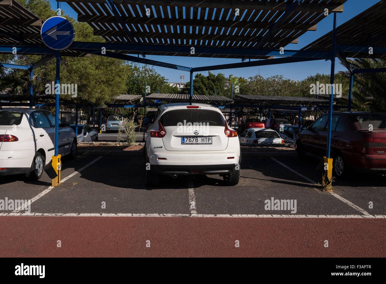 Selfish parking in the car park at Tenerife south airport. Canary Islands, Spain. Stock Photo