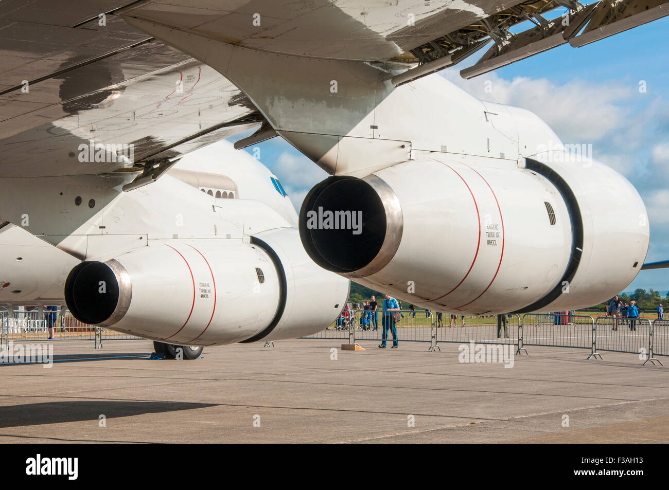 Starboard engines, engine pylons and leading-edge (Krueger) flaps on a NATO Boeing E-3A Sentry (AWACS) aircraft Stock Photo