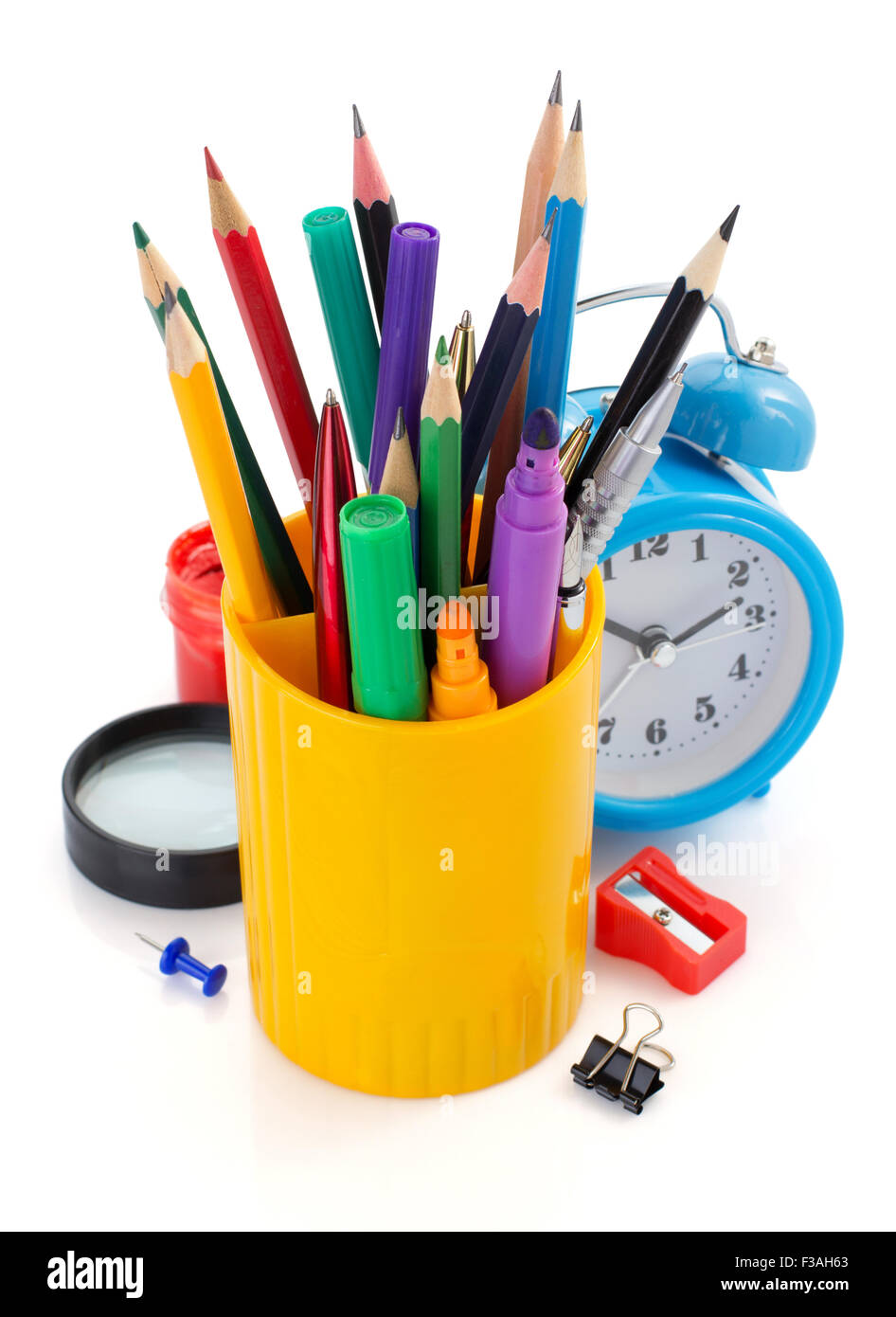 holder basket and office supplies isolated on white background Stock