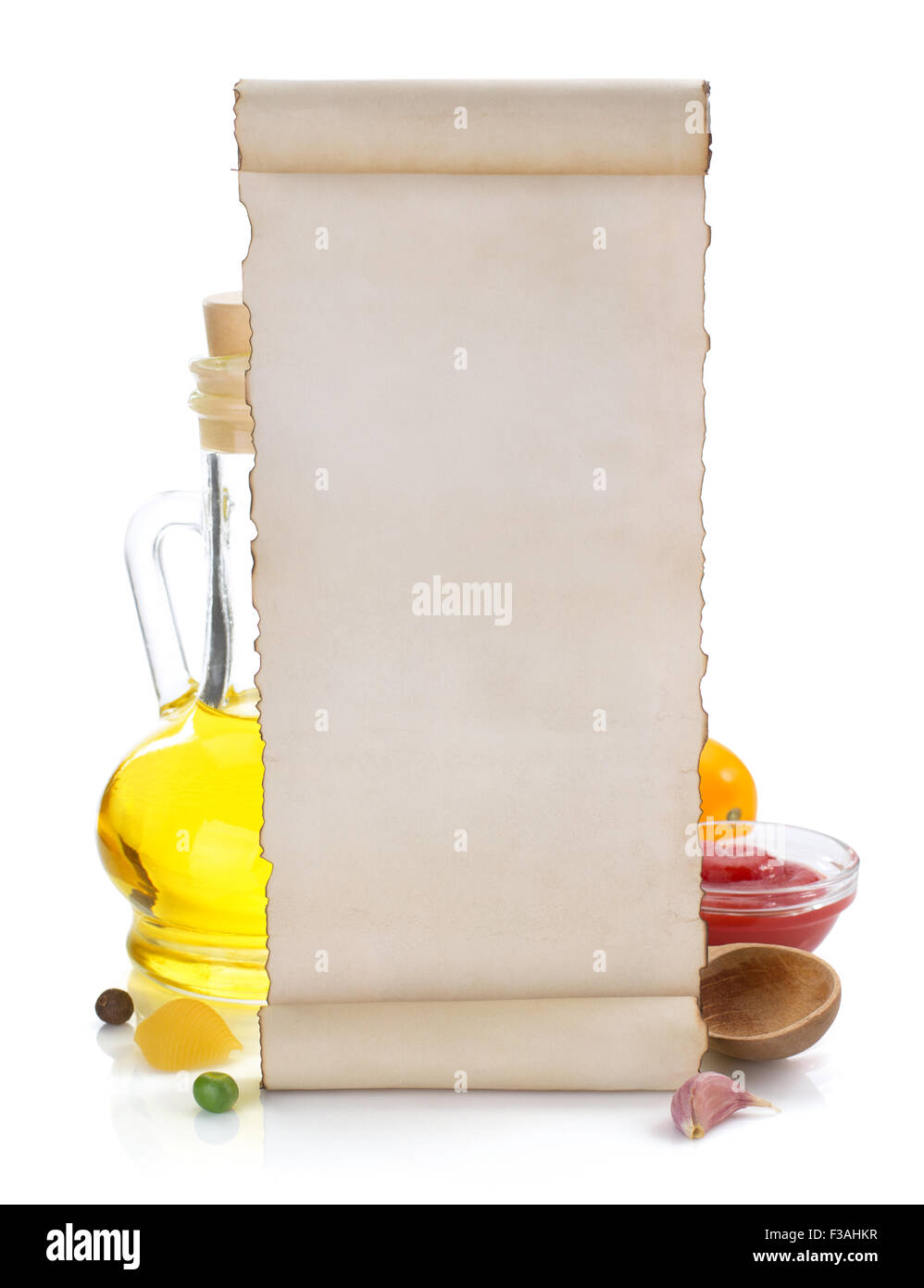 food ingredients and paper isolated on white background Stock Photo Alamy