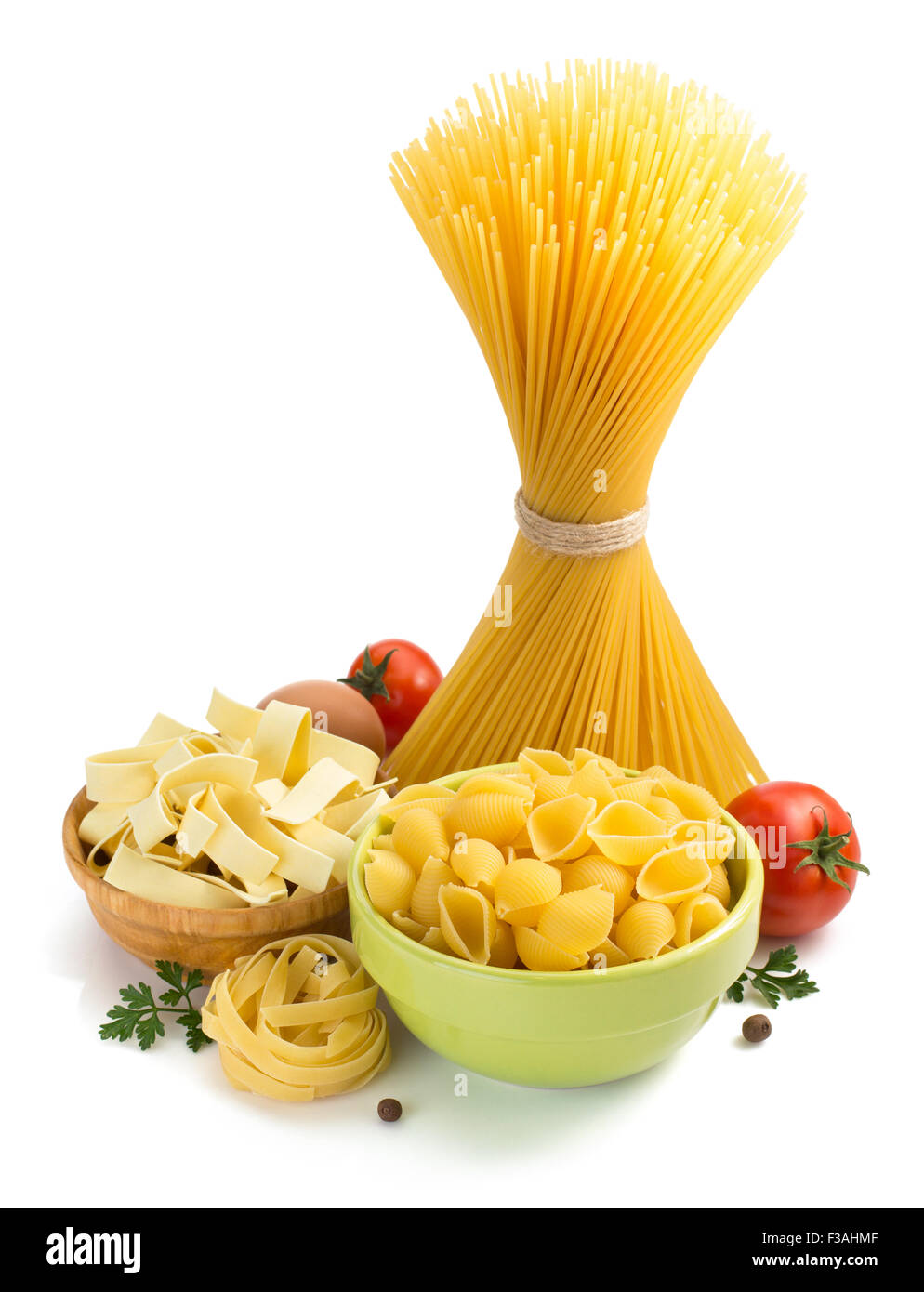 Pasta Ingredients Isolated On White Background Stock Photo - Alamy