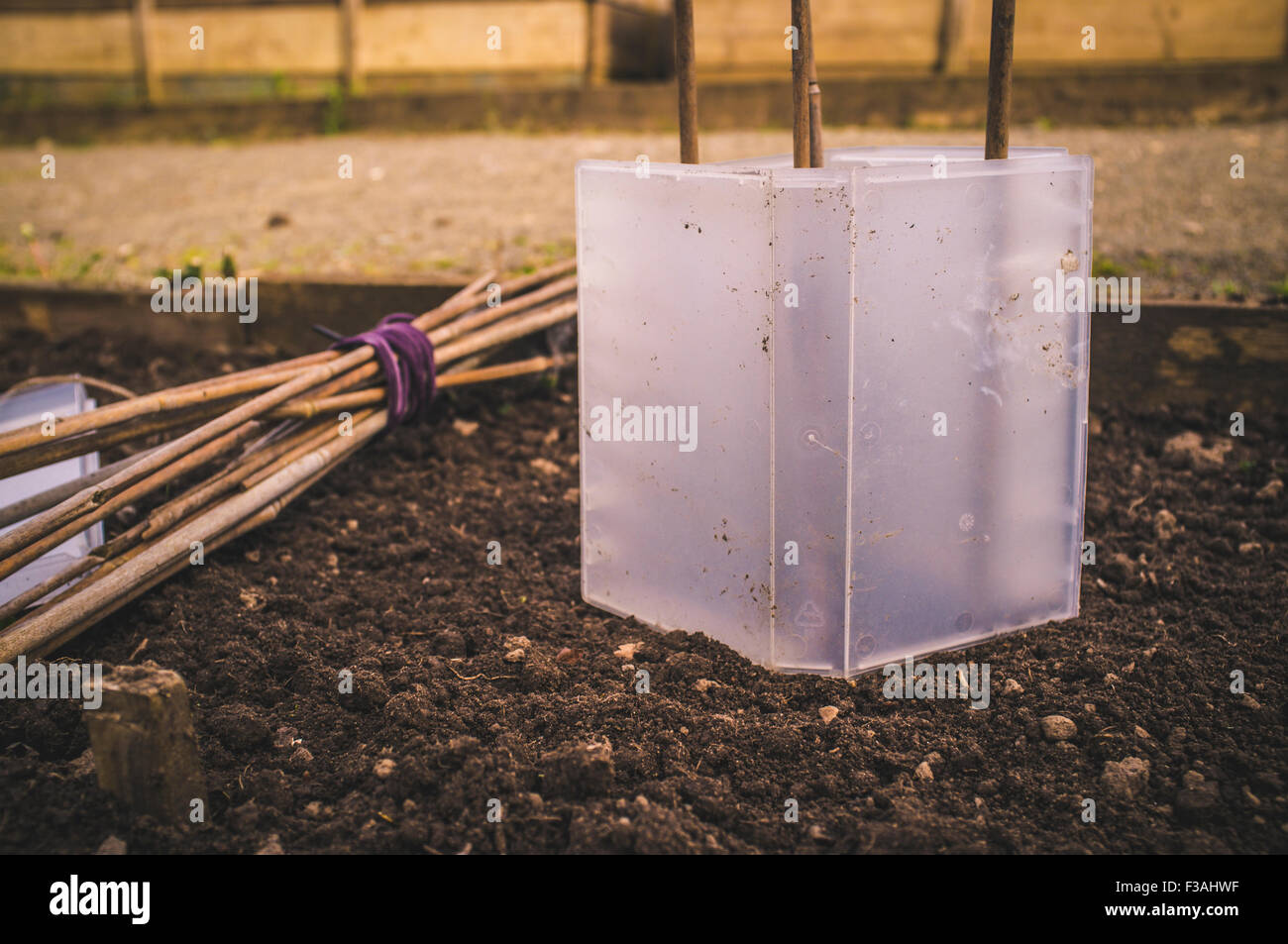 garden support structure with sticks and vhs tape cover Stock Photo Alamy