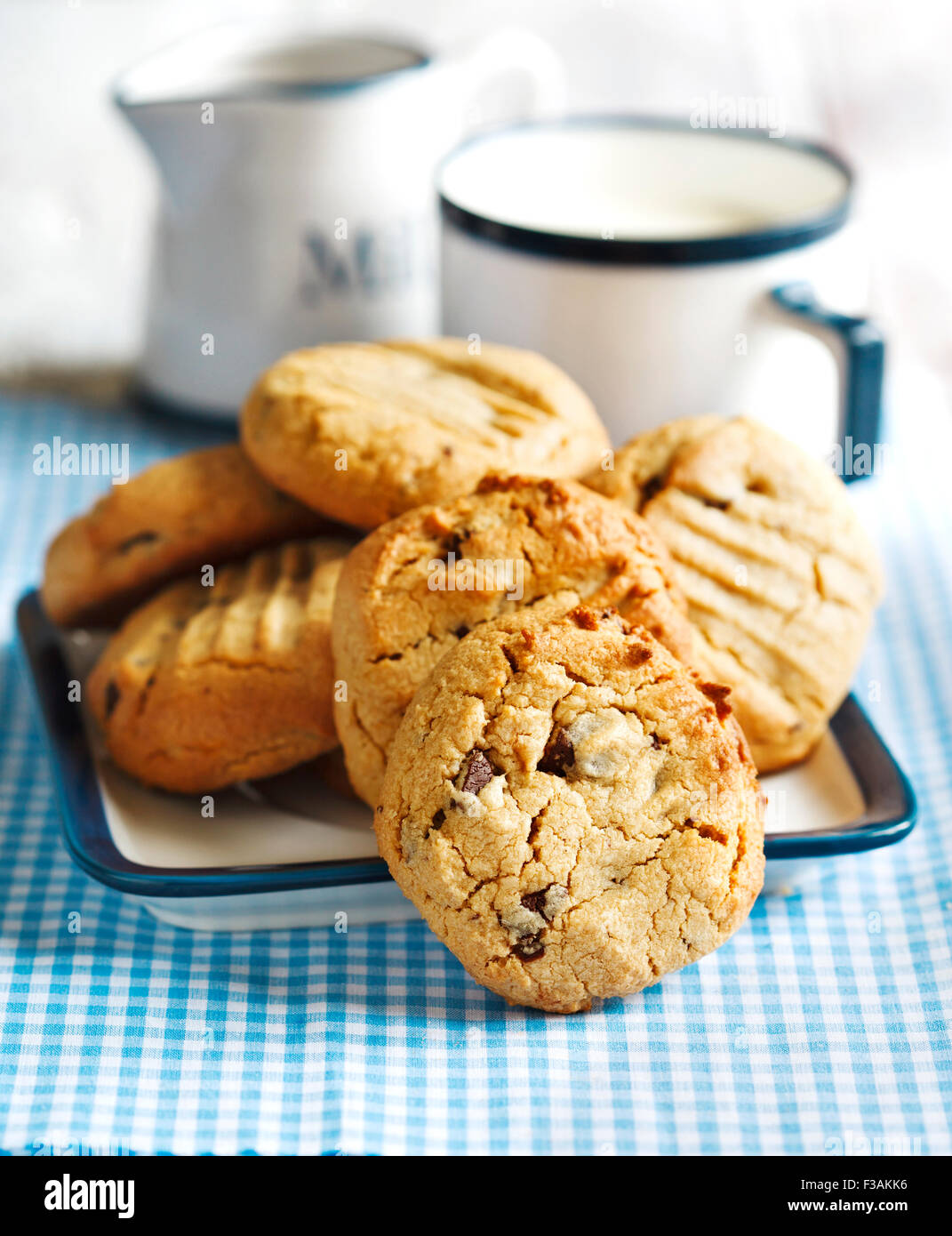 Peanut butter cookies with chocolate chips Stock Photo
