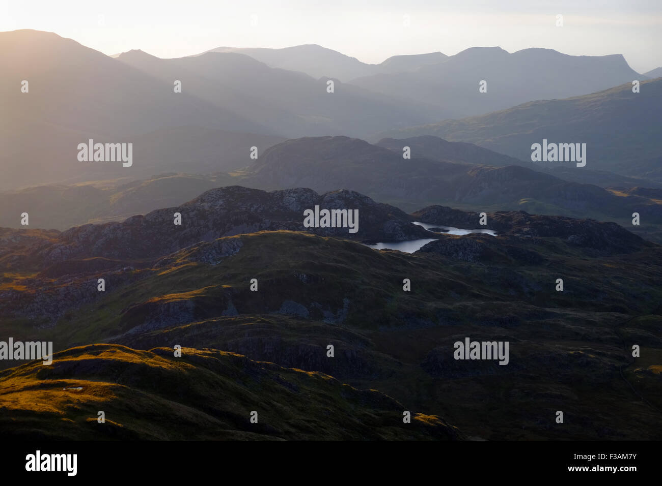 Snowdonia hills in evening light seen from Cnicht Stock Photo