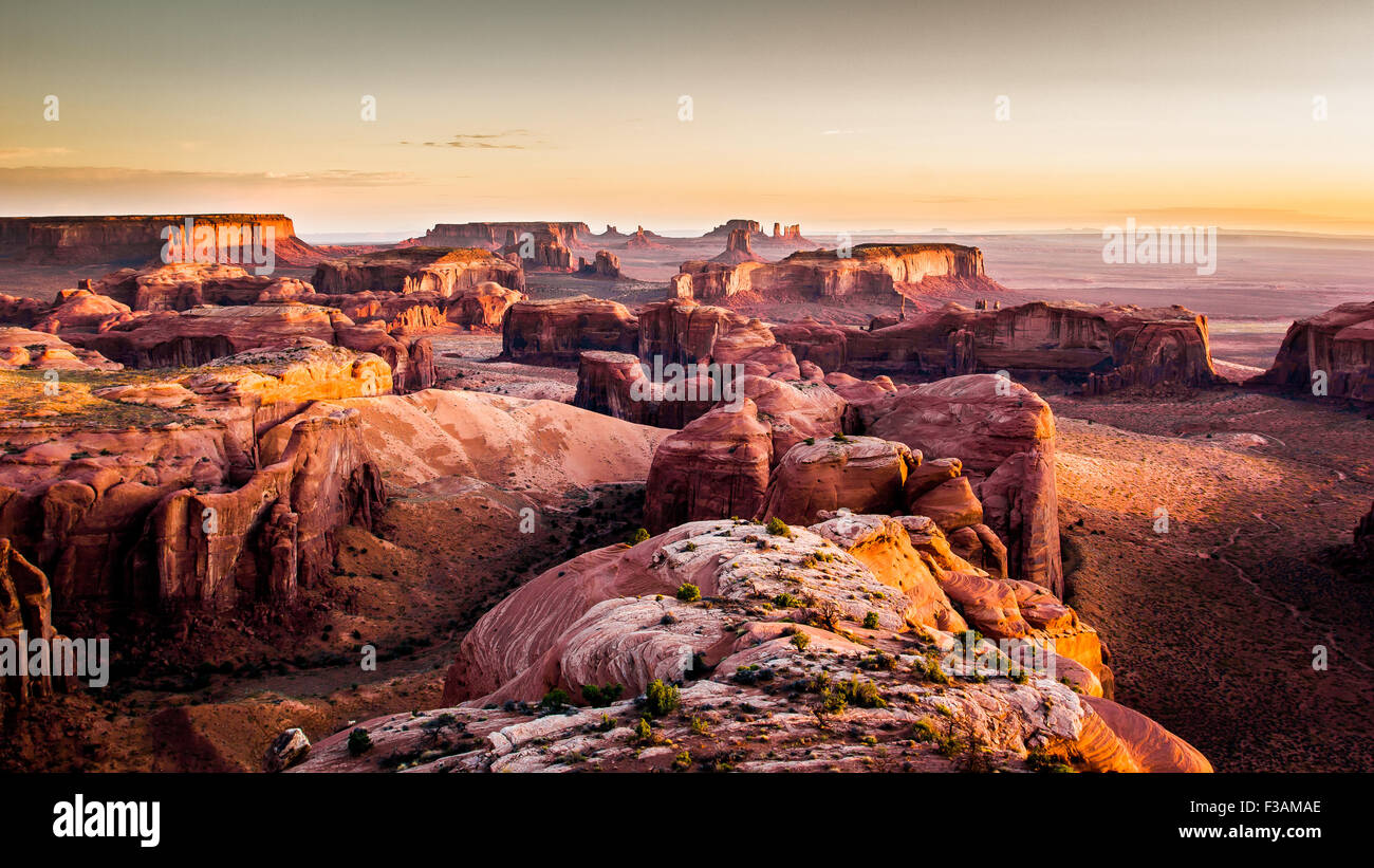 USA, Arizona, scenic view of the Monument Valley from The Hunt's Mesa, amazing american southwest landscape. Stock Photo