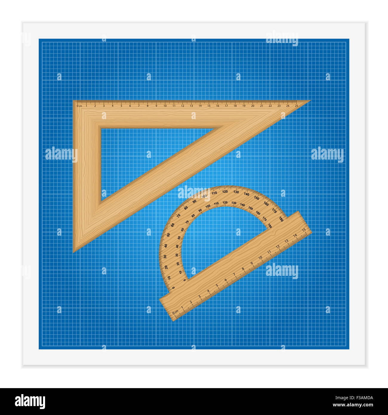 Blueprint and ruler instruments on a white background Stock Photo - Alamy