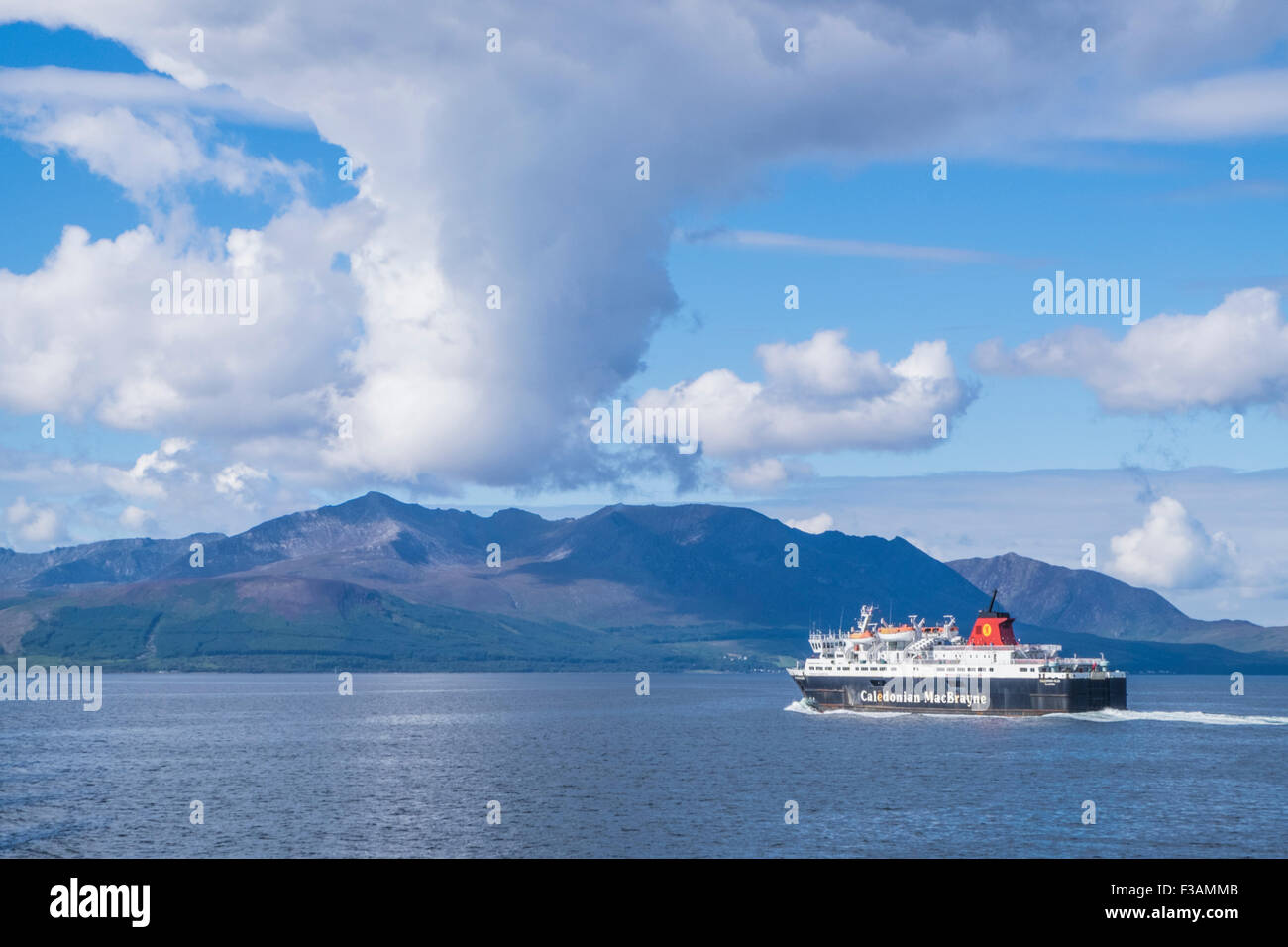 Isle of Arran car ferry service approaching the Isle of Arran in Scotland Stock Photo