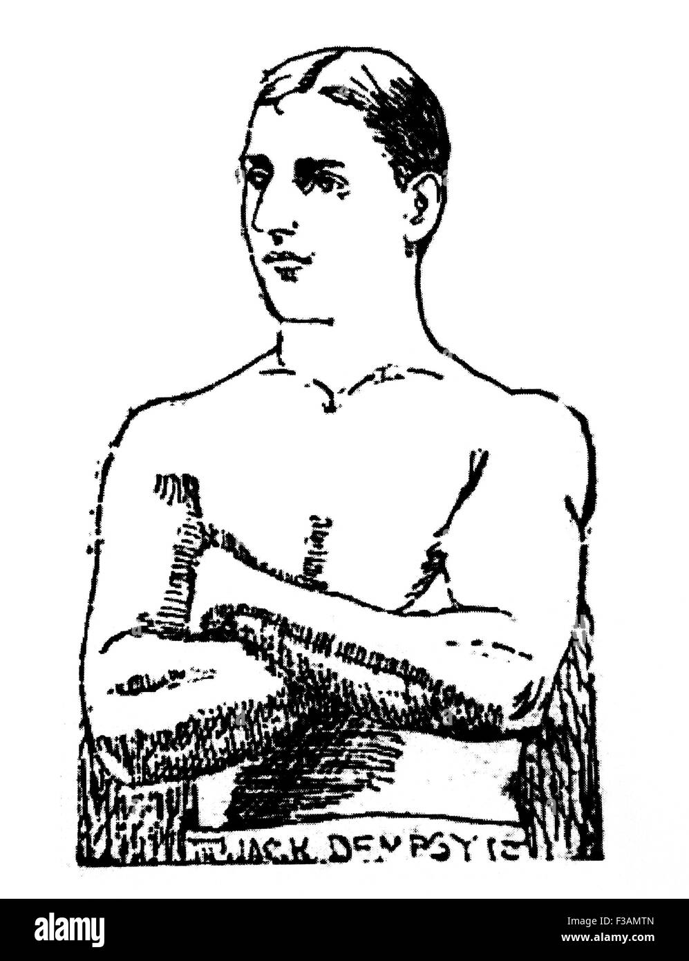 Vintage newspaper portrait of Irish-American boxer 'Nonpareil' Jack Dempsey (1862 - 1895) - often rated as one of the greatest pound for pound fighters in history. Dempsey (real name John Edward Kelly) arrived in New York from Ireland as a child and worked in a barrel factory before turning his hand to wrestling and boxing in 1883. He rose to become American and World Middleweight Champion and his reputation for being unbeatable earned him the nickname 'Nonpareil' as he was considered to be without equal. Stock Photo