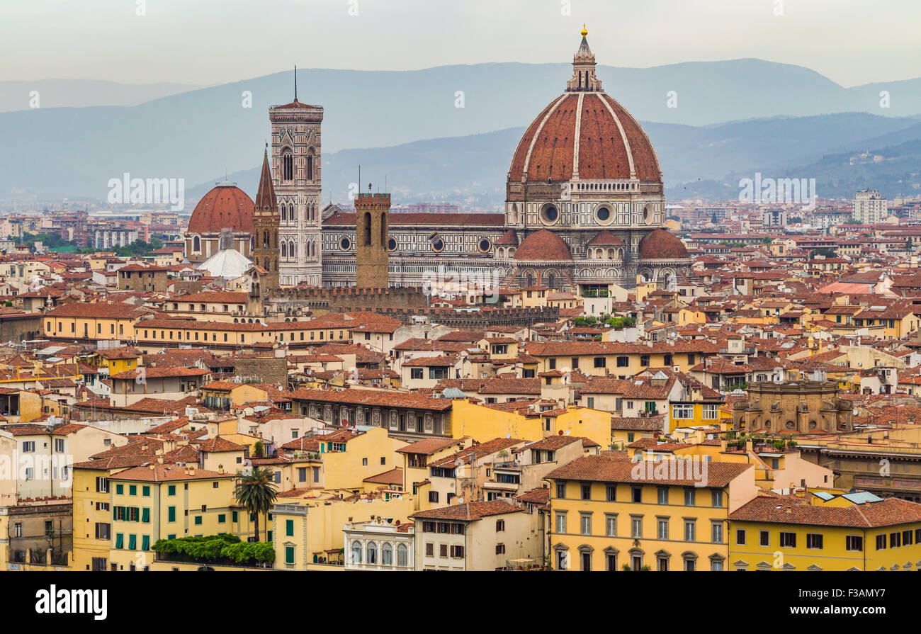 Panoramic view from Piazzale Michelangelo in Florence - Italy Stock Photo