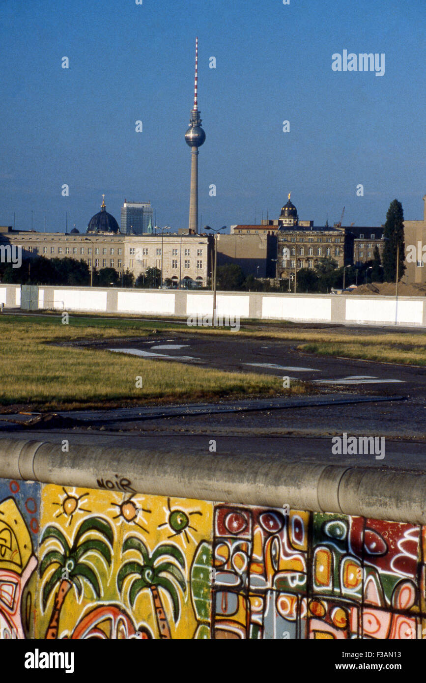 The Berlin Wall, No Man's Land and the Television Tower in East Berlin