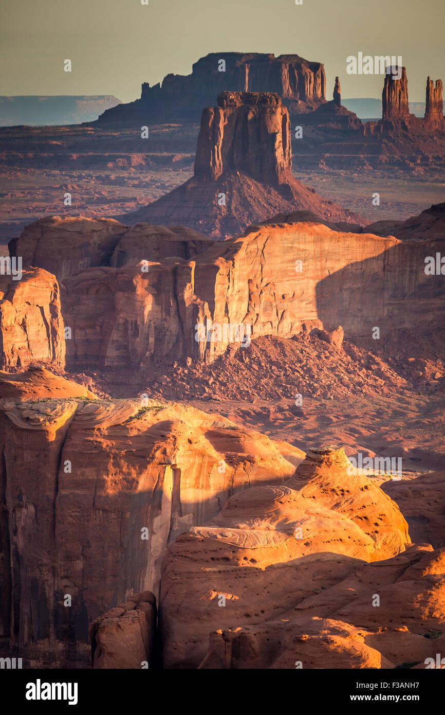 USA, Arizona, scenic view of the Monument Valley from The Hunt's Mesa, amazing american southwest landscape. Stock Photo