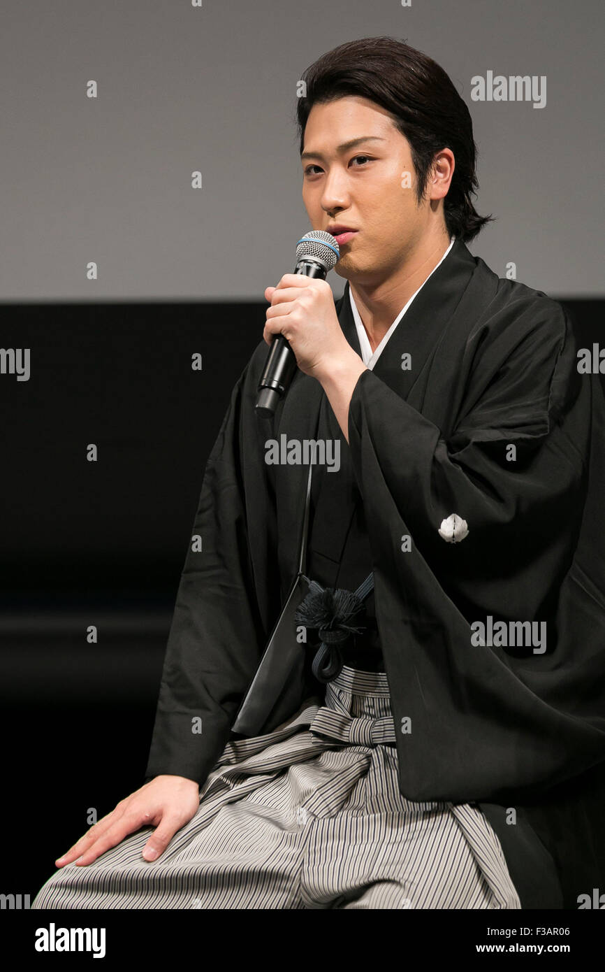 Kabuki actor Matsuya Onoe speaks during the Princess Beauty Festival