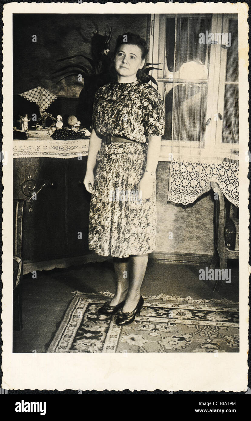 Retro portrait young Russian woman full length, Germany, 1945-1946 Stock Photo