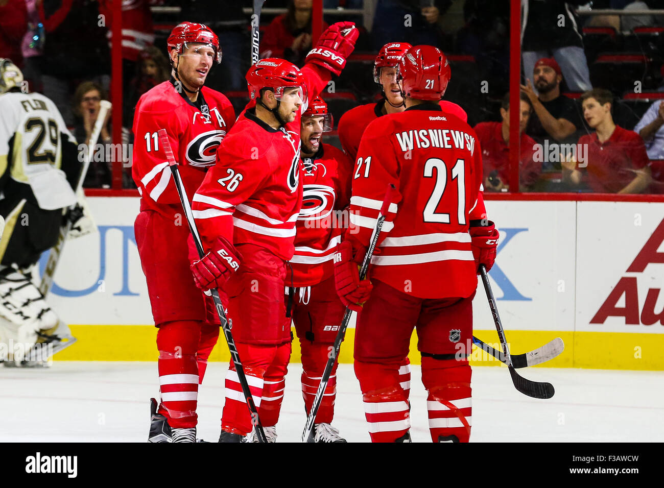 Los Angeles, California, USA. 3rd Dec, 2022. SETH JARVIS and SEBASTIAN AHO  of the NHL's Carolina Hurricanes collects celebrate a goal during a game  against the Los Angeles Kings at Crypto.com Arena