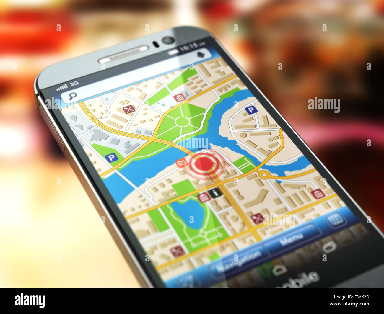 Mobile GPS navigation concept. Smartphone with city map on the screen ...